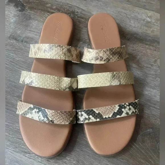 Madewell The Ilana Slide Sandal Snake Embossed Leather Size 10 Flats Slide Women - Picture 1 of 8